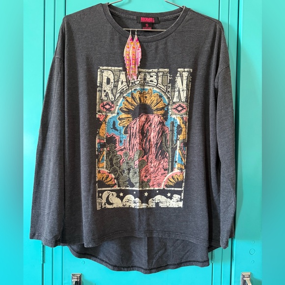 Rock & Roll Denim Tops - Graphic Long Sleeve Shirt with Desert Print